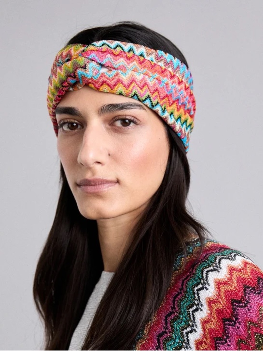 Missoni Multicolor Zigzag Knit Headband in Pink, Red, Green, Blue
